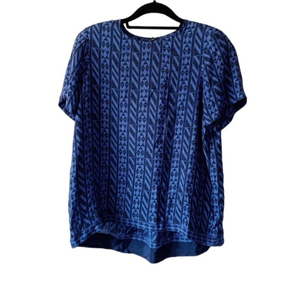 Madewell Silk Tailored Tee & Skirt Set in Geometric Stripe Size L/12 - Picture 13 of 14